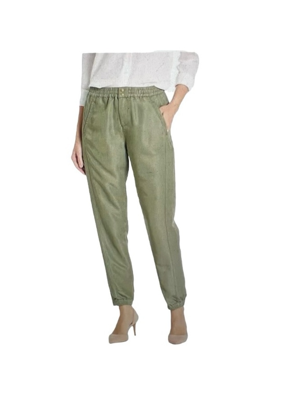 Nanette Lepore Olive Green Elastic-Waist Jogger Pants